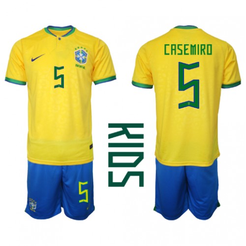 Dětský Fotbalový dres Brazílie Casemiro #5 MS 2022 Domácí Krátký Rukáv (+ trenýrky)
